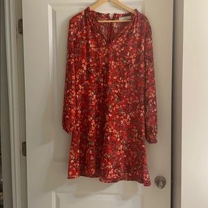 Ann Taylor LOFT Red Primrose Tie Neck Flare Dress